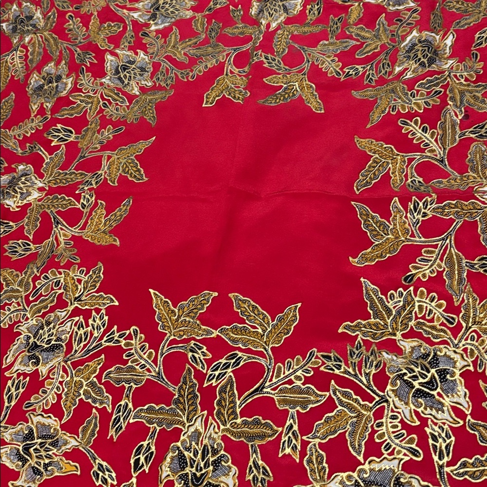 42”x40” Red Appliquéd and Painted Scarf - Picture 5 of 6